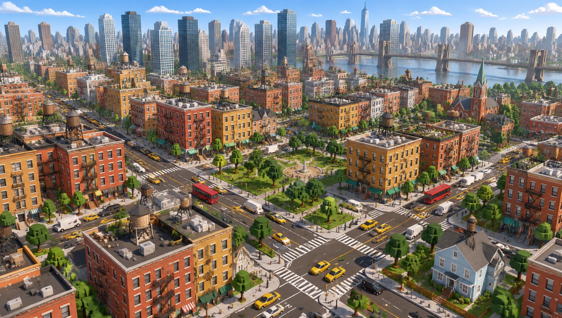 Stylized JAAPA city concept with connected streets, colorful neighborhoods, and parks